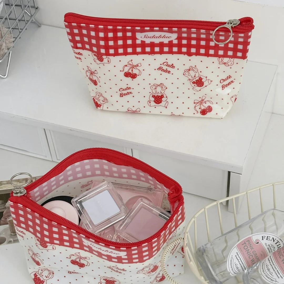 

Cherry storage bag, cute large capacity lipstick and makeup bag, portable travel skincare and wash bag, desktop organizing bag