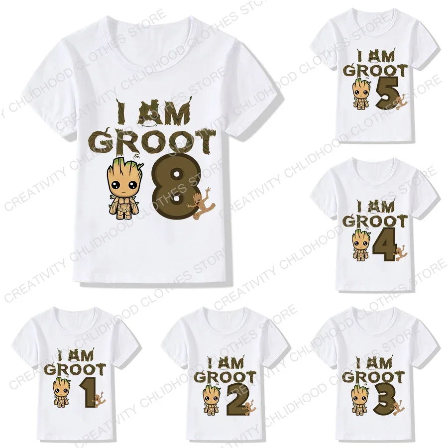 

2024 Summer Groot Children T-Shirt Marvel Kawaii Tree Man Clothes Anime Short Sleeve Cartoons Kid Boy Girl Tee Shirts Casual Top