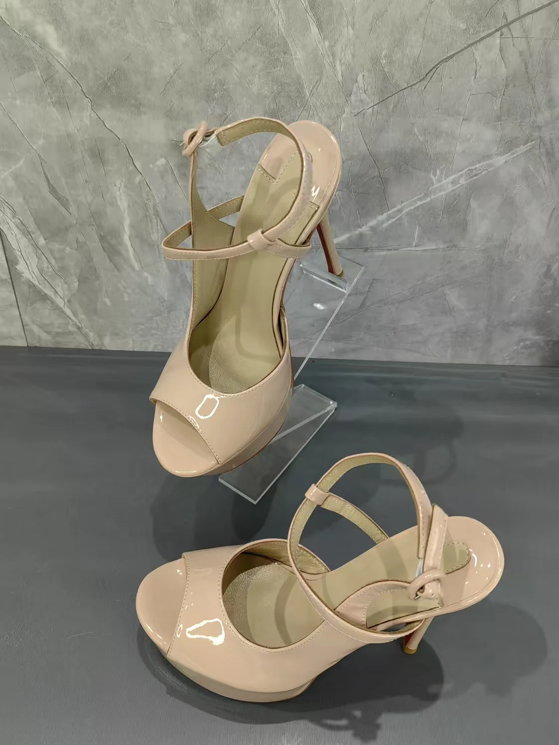 Nude Peep Toe Buckl… - image
