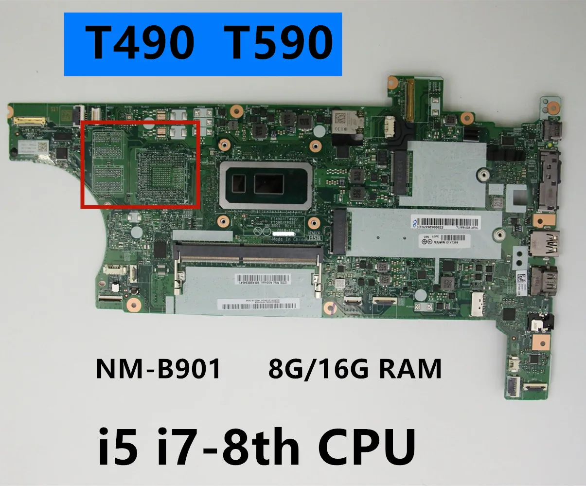 

For lenovo thinkpad T490 T590 Laptop Motherboard NM-B901 With i5 i7 8th CPU 8G 16G RAM 100% tested good