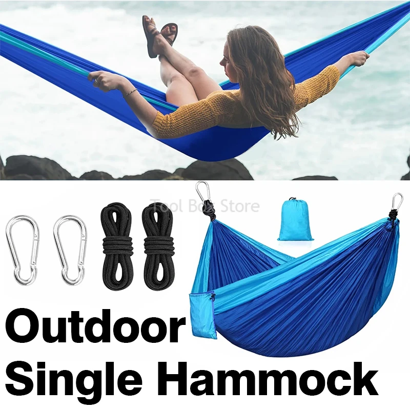 Outdoor Camping Hammock Home Bedroom Beach Camping Self-drive Leisure Hammock Color Swing Nylon Fabric Portable Hanging Bed