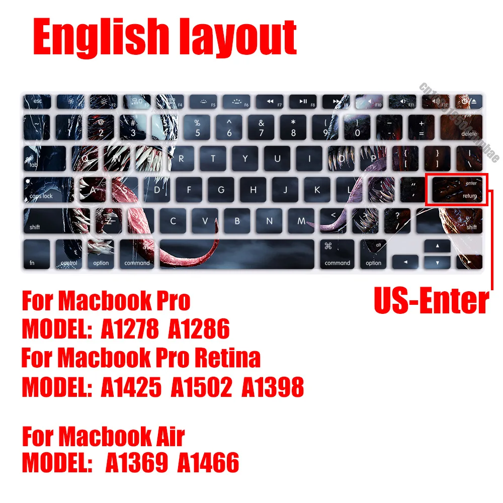 Venoms US Layout Soft Silicone Keyboard Cover for Macbook pro A1278  A1286 Retina A1425  A1502  A1398 Air A1369  A1466