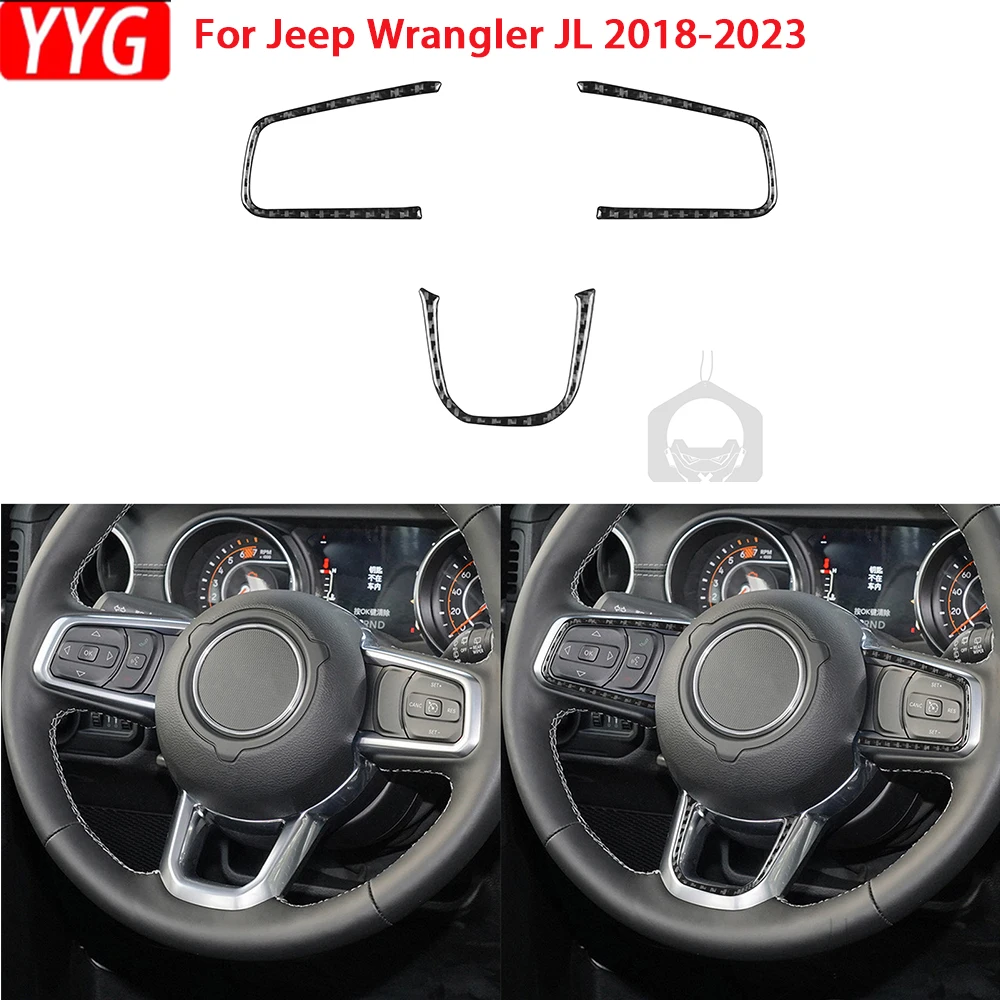 For Jeep Wrangler JL 2018-2023 Carbon Fiber Steering Wheel Button Panel Decorative Cover Car Interior Accessories Sticker