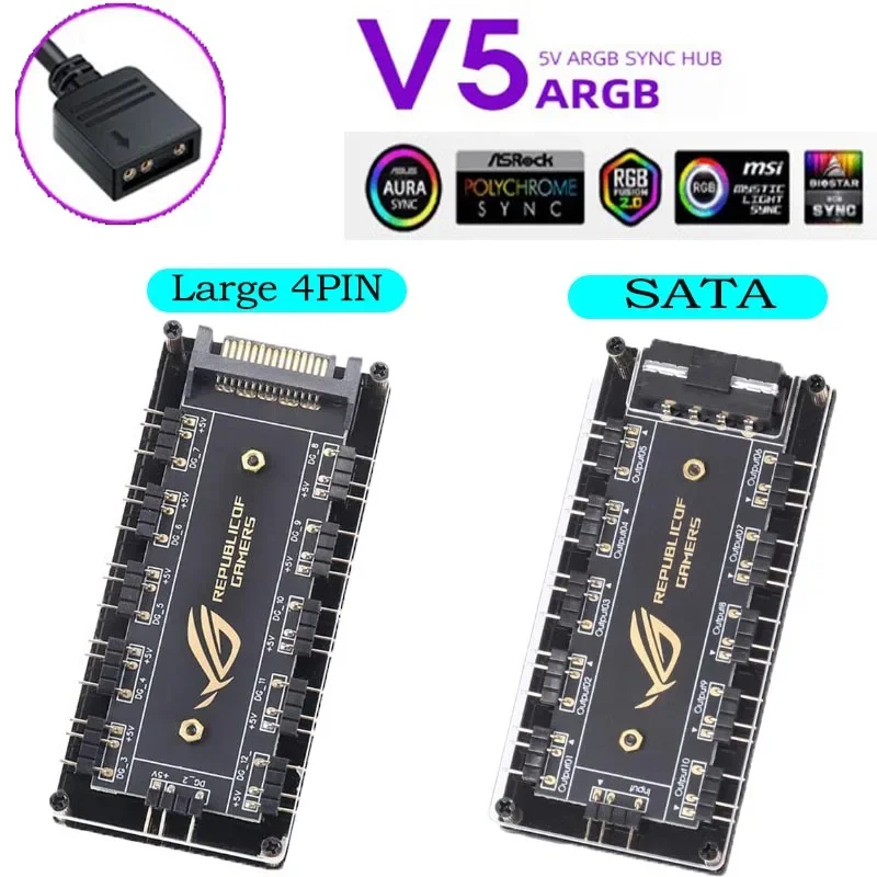 10-in-1 Argb Kabel Splitter Hub RGB Fan Hub Adapter Computer Desktop PC Zubehör für