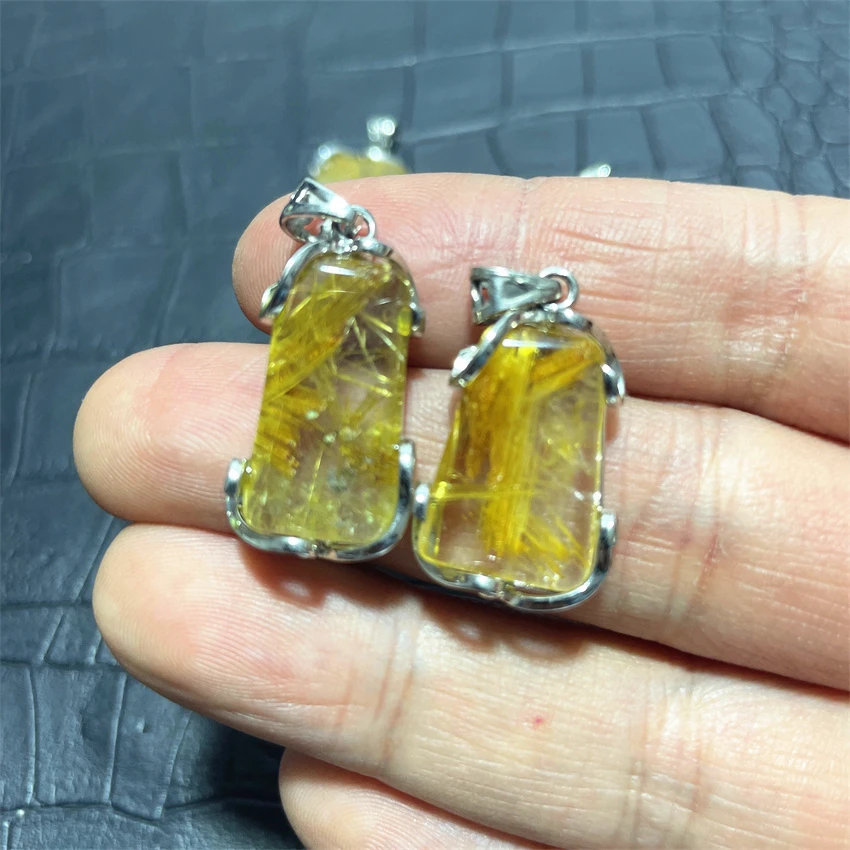 Natural Gold Rutilated Quartz Pendant Necklace  Hair Crystal Wealthy Gemstone Jewelry
