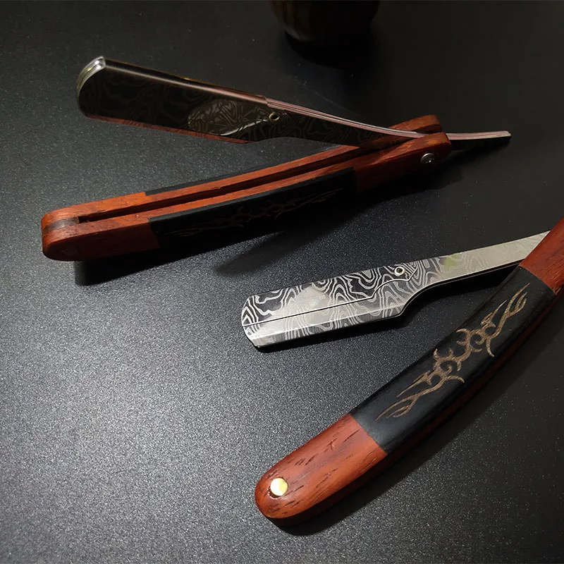 Aparador de madeira manual shaver profissional borda reta aço inoxidável afiada barbeiro navalha dobrável faca barbear barbear presente