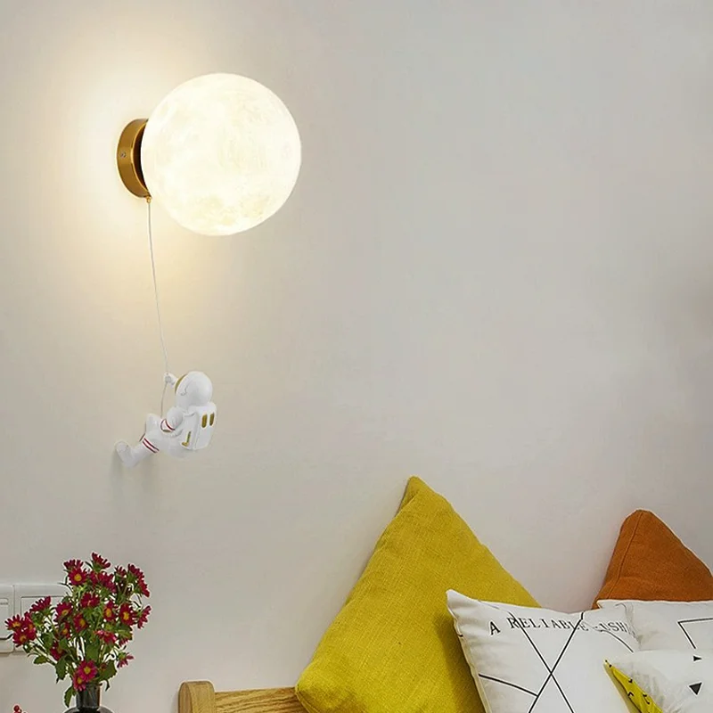 Astronauta LED Lua Lâmpada de parede, Fundo do quarto das crianças, Decoração de quarto, Luz de cabeceira, Criativo Kids Gift