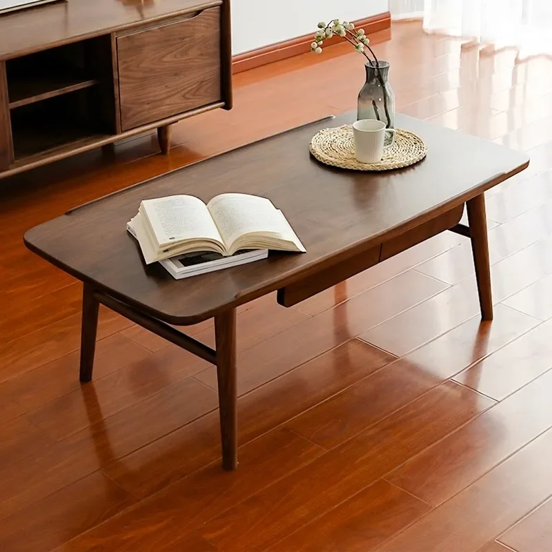 

solid wood coffee table small unit living room furniture rectangular black walnut cherry wood style TV cabinet