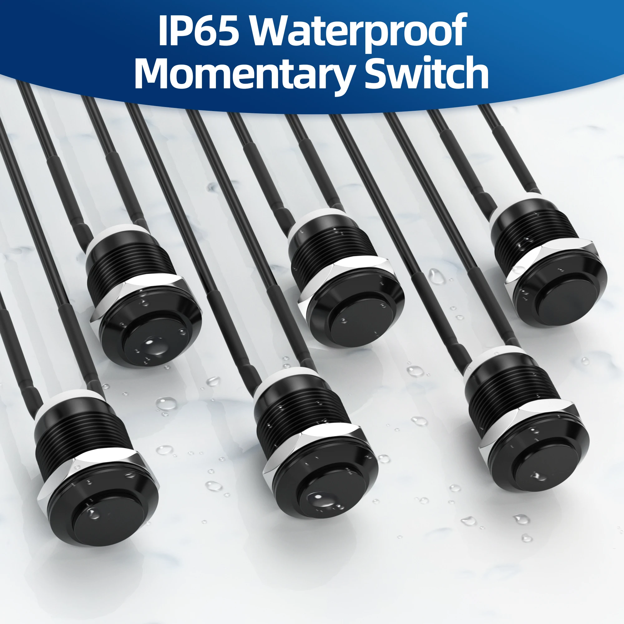 6PCS 12mm Momentary Push Button Switch 12V Black Waterproof Pushbutton Switch 2 Pin Pre-Wired Normally Open for Automotive Car