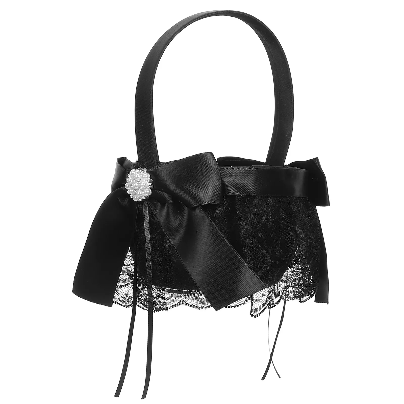 

Black Flower Girl Basket with Handle Handwoven Lightweight Elegant Floral Petal Holder Perfect Wedding Basket Rustic Bridal