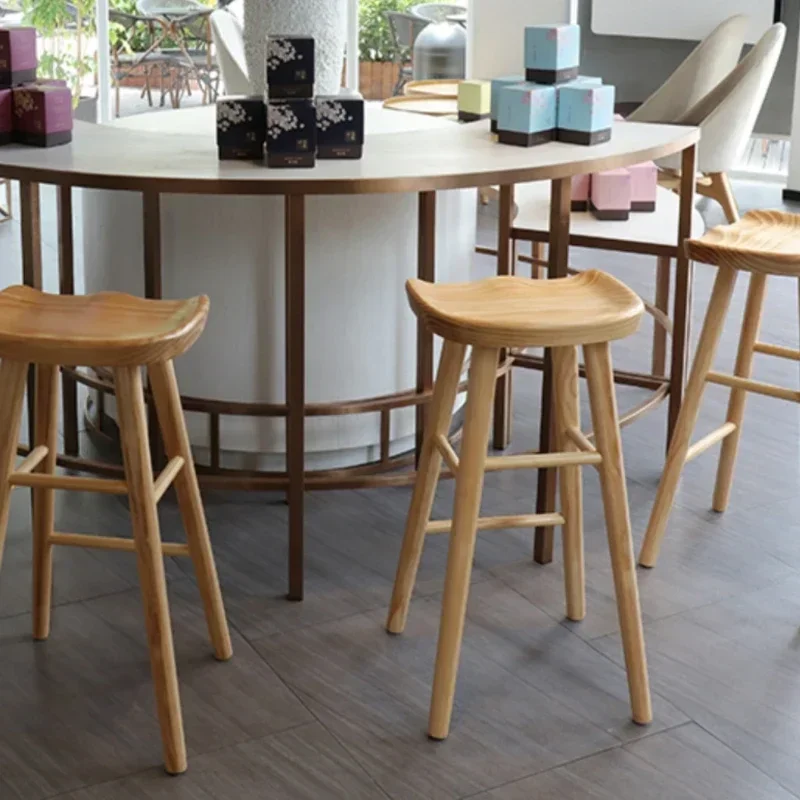 Nordic Commercial Bar Chair Solid Wood Dining Room Stool Modern Simple Front Desk Cashier Stool Commercial Wooden Bar Seat