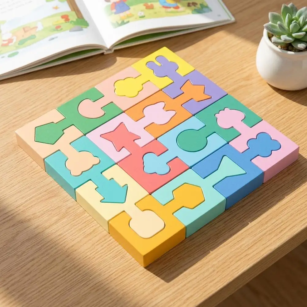 Geometric Shape Matching Kids Wooden Puzzles Assembled Building Blocks Educational Toys Jigsaw Puzzle for Kids Boys Girls