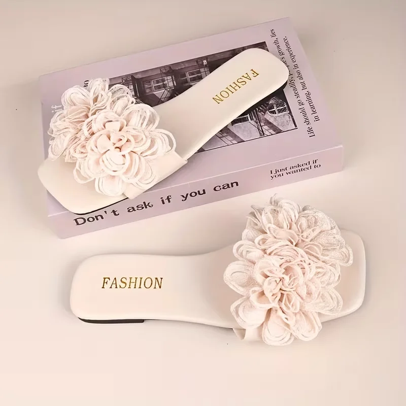 Women Flower Flat Slippers Outdoor Shallow Slippers  Casual Walking Shoes Female Summer Fashion Dress Sandals Home Slides Women