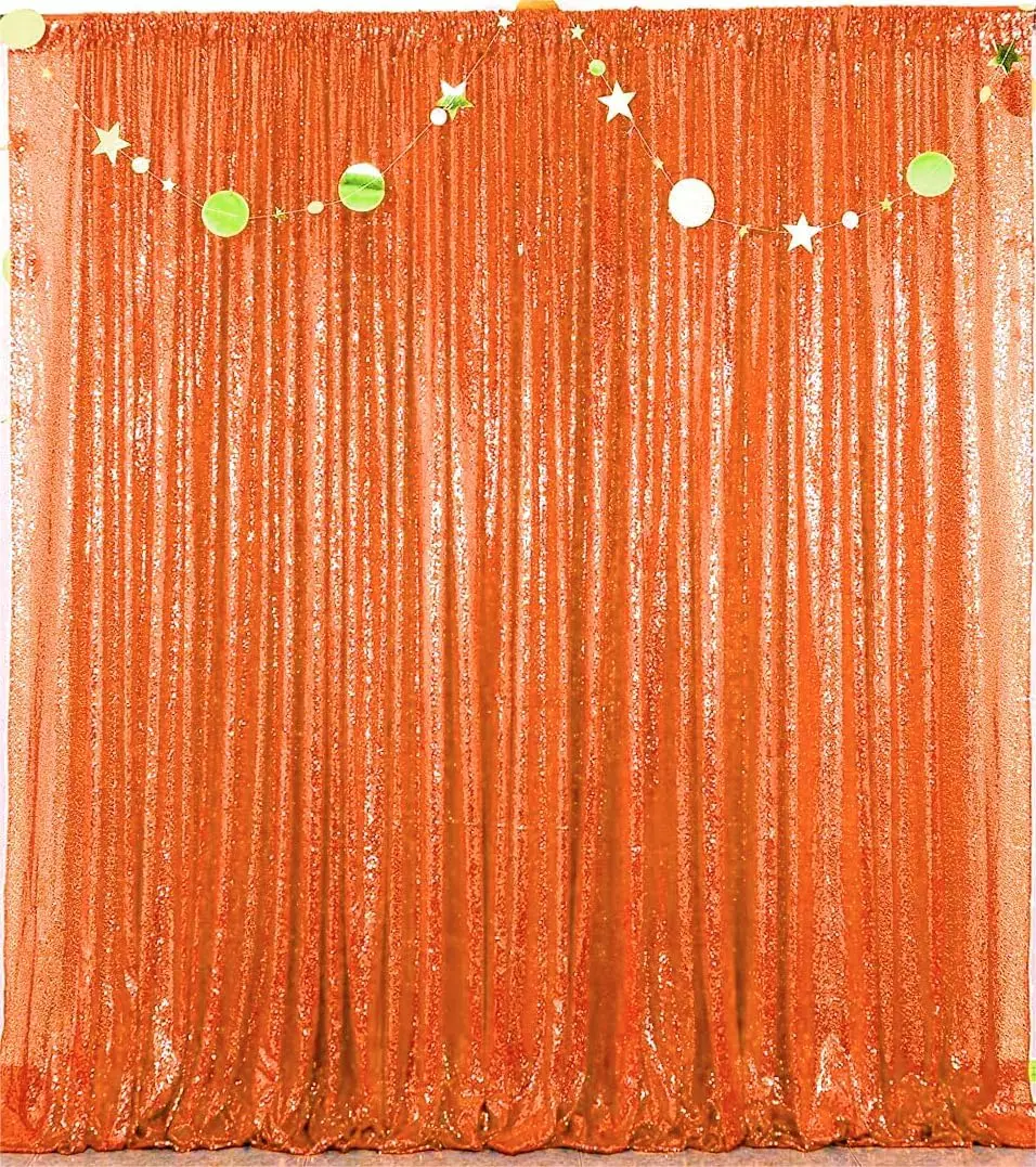 

4 Panels-4ftx8ft Orange Sequin Backdrop Curtains for Wedding Parties, Glitter Photography Backdrop Drapes for Wedding Baby Showe
