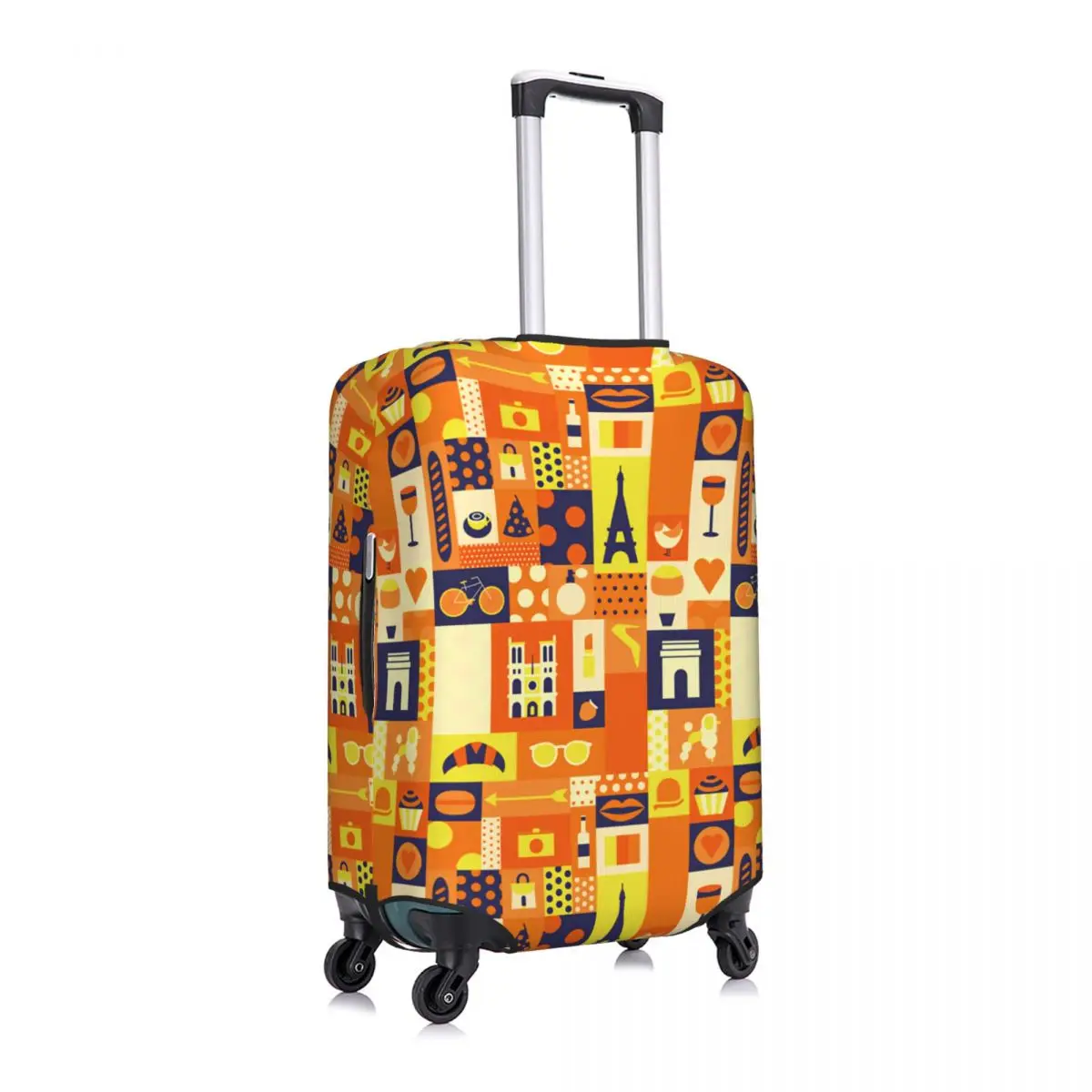 Geometric Paris Warm Tone Travel Patchwork Travel Luggage Cover Dust Proof Suitcase Cover Protector Fit 18-32 Inch
