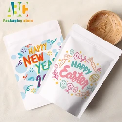 White Kraft Paper Standing Zipper Bags for Candy, Dog Food,Tea,Wedding,Birthday Party Packaging Pouch, Customized Printing