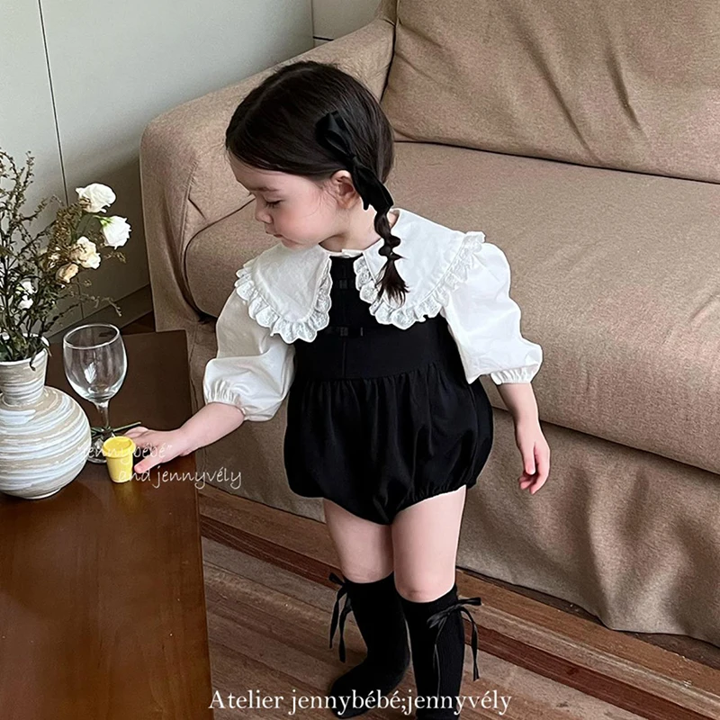 

Кружевная рубашка для больших девочек от 1 до 7 лет, весенне-осенняя блузка с длинными рукавами для маленьких девочек, элегантные детские пуловеры в матросском стиле, детские топы