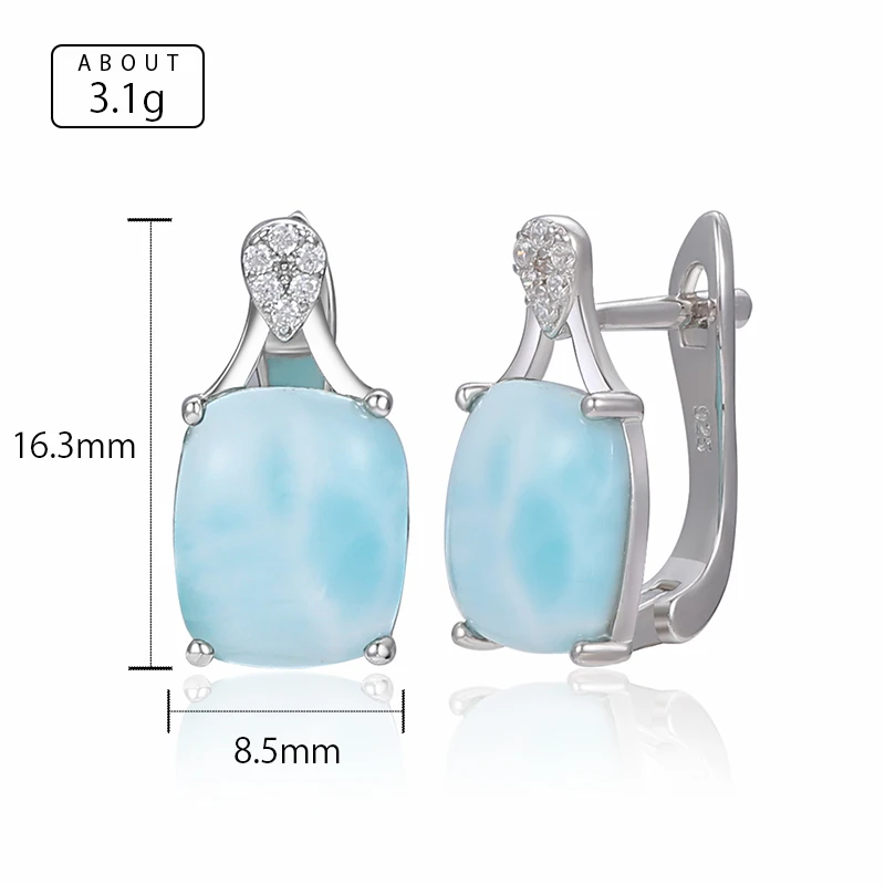 XYOP Trendsetter Big Stone Natural Larimar Earring 925 Sterling Silver Pretious Larimar Earring for Women Party Gift