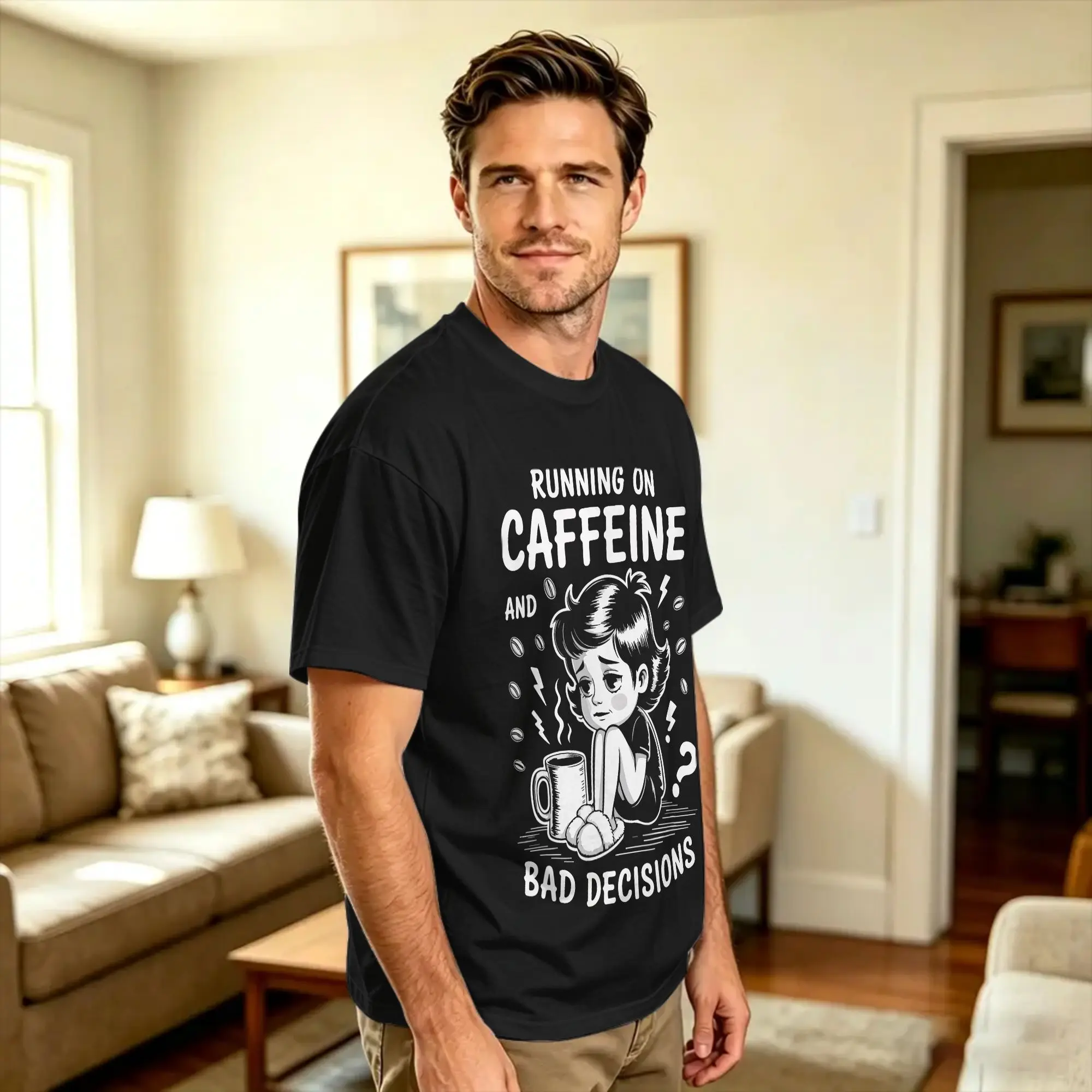 Running On Caffeine and Bad Decisions T Shirt Summer  Classic T Shirts Cotton Hip Hop Tee Shirt For Man Casual Tops