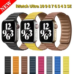 Leather Link Strap For Apple Watch Ultra 10 9 8 7 6 5 4 SE band 45mm 40mm 44mm 42mm 46mm Original magnetic Replacement Bracelet