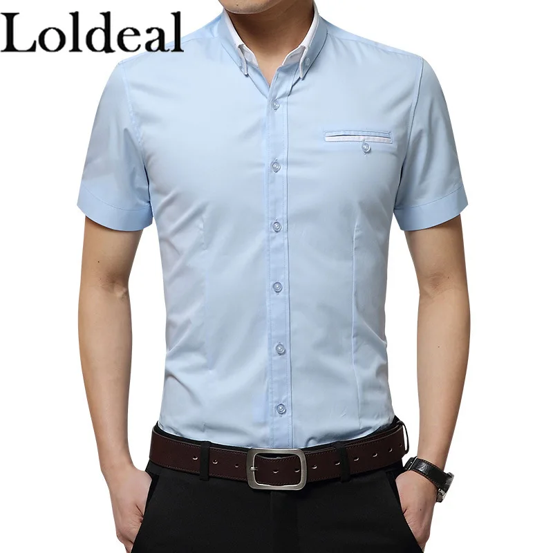 Men's Slim Fit No-Iron Casual Dress Groomsmen Short Sleeve Shirt