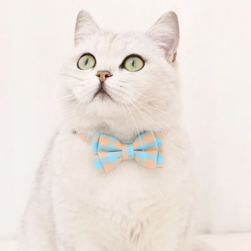 Cute Pet Plaid Cat Collars With Bells Soft Comfortable Adjustable Kitten Bow Tie Chihuahua Bowknot Puppy Collar Cat Accessories