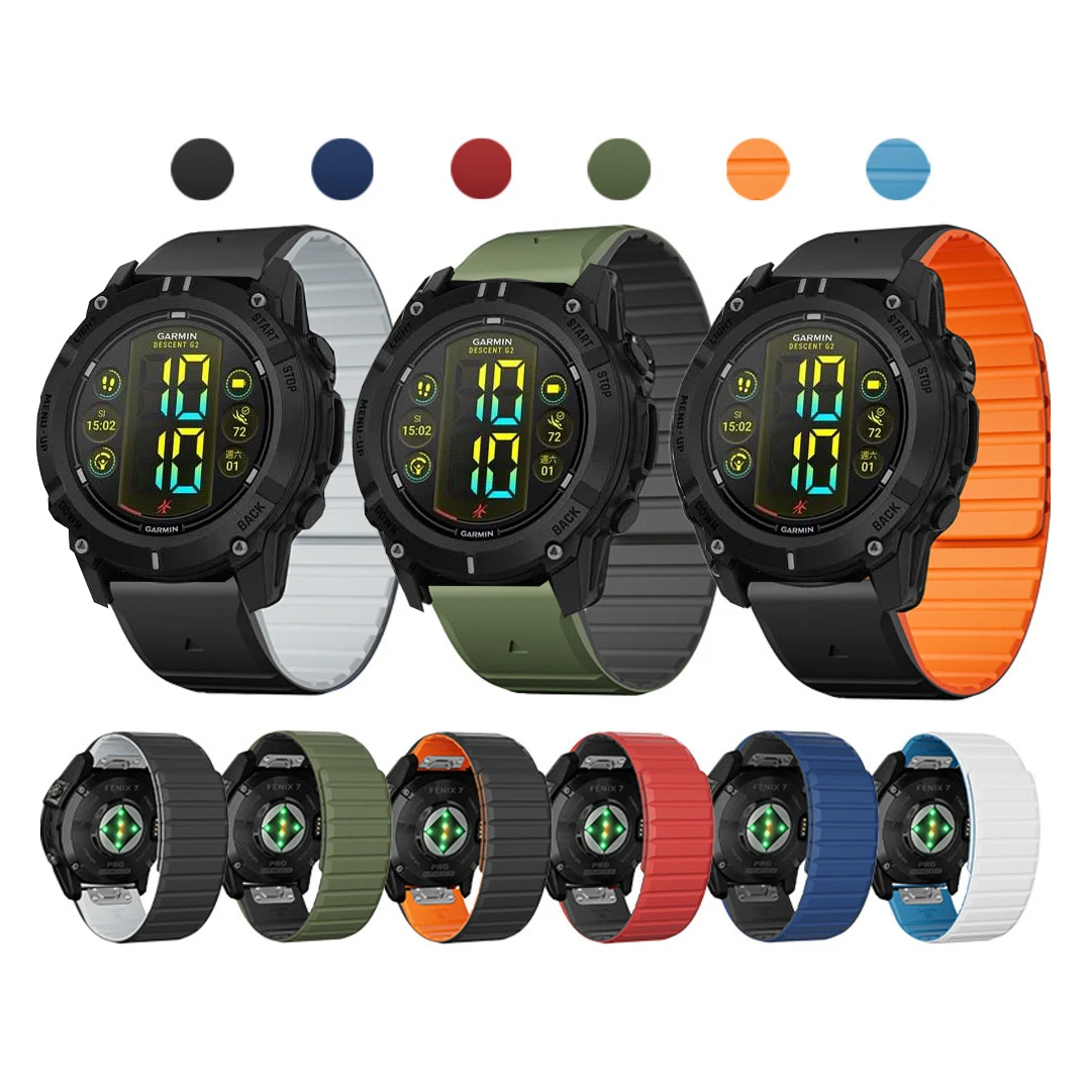 silicone magnetic suction bracelet for Garmin Descent G2 TACTIX DELTA/Instinct 2X/ Mk2i G1/MARQ/Enduro 2 Quick Fit 22 26 Strap