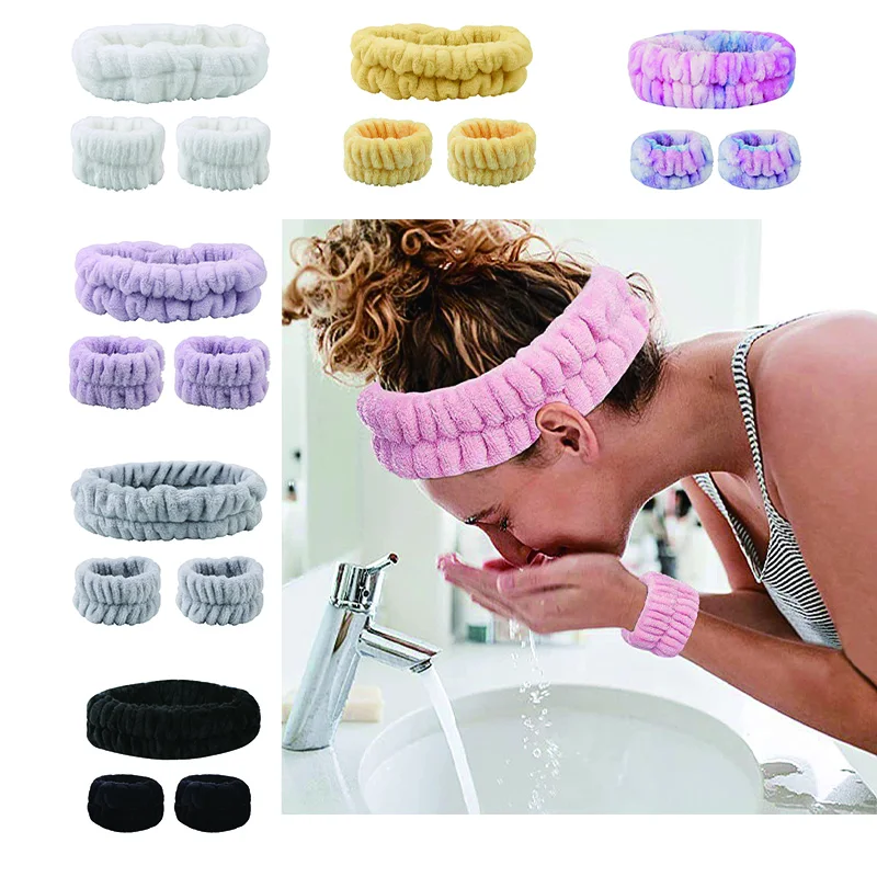 Velvet soft elastic headband face washing and makeup headband hair tie face washing waterproof wrist strap and heanband set