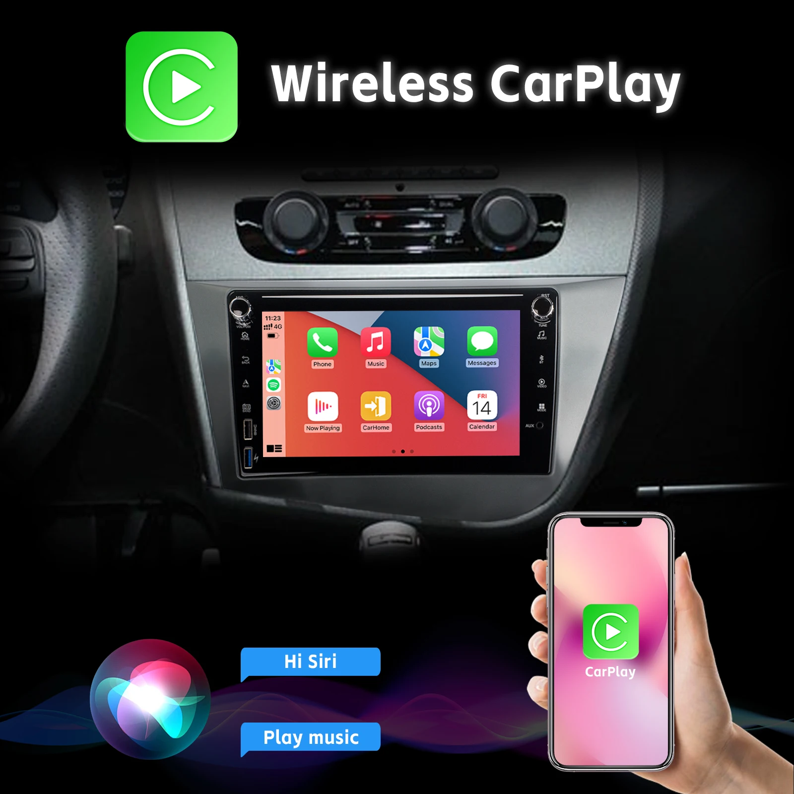 Car Radio with Wireless Carplay Android Auto AHD Rear View Camera BT SWC DSP  8