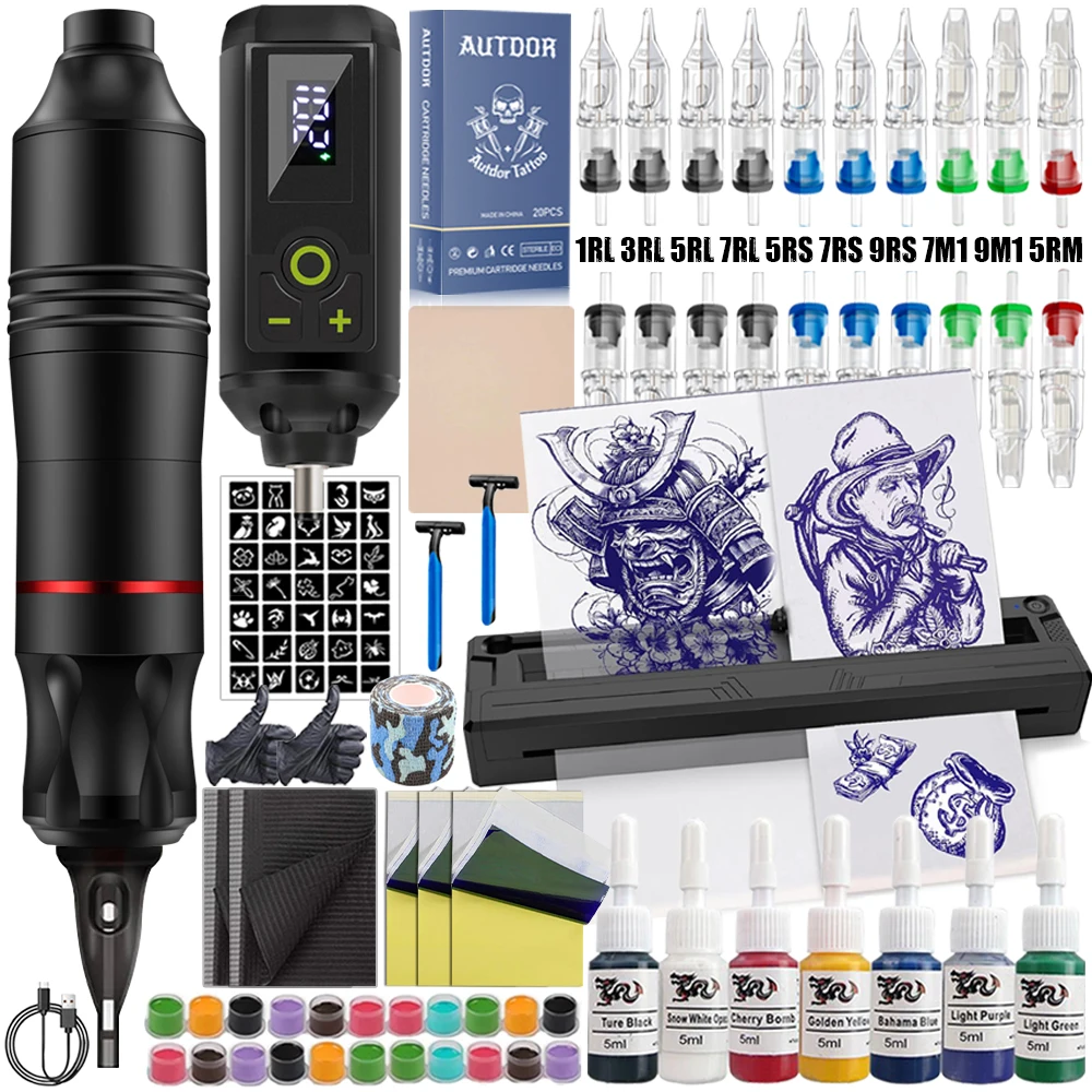 

Набор ручек для татуировки, набор ручек для тату-машины с беспроводным блоком питания, картридж, игла, аксессуары для татуировки для начинающих татуировок