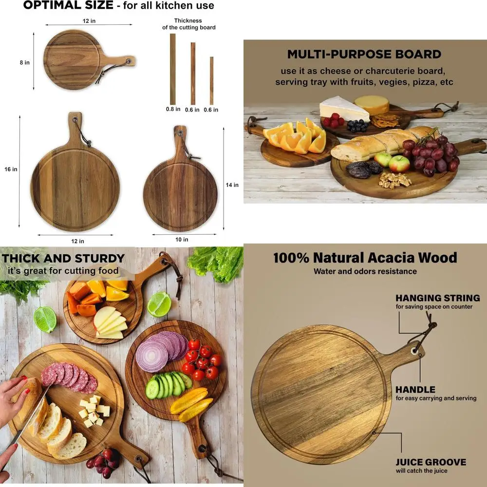 

Set of 3 Acacia Wood Cutting Boards with Handles - Cheese & Charcuterie Boards - Kitchen Chopping Boards