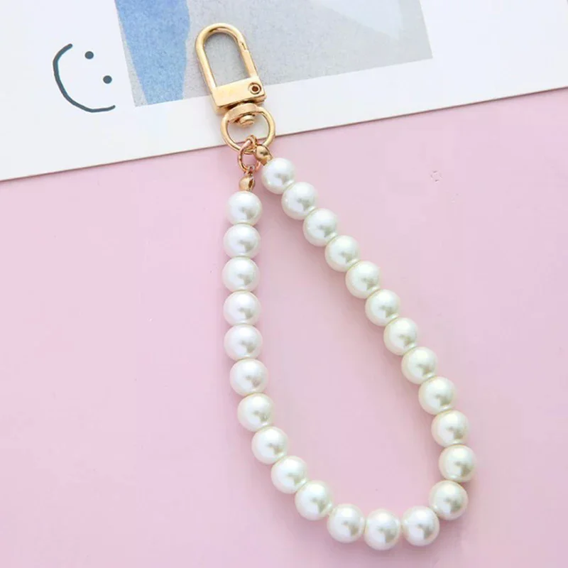 Vintage Korean Fashion Pearl Keychain Women Girl Gold Metal Chain Key Ring Accessories Daily Use Bag Charm Key Holder