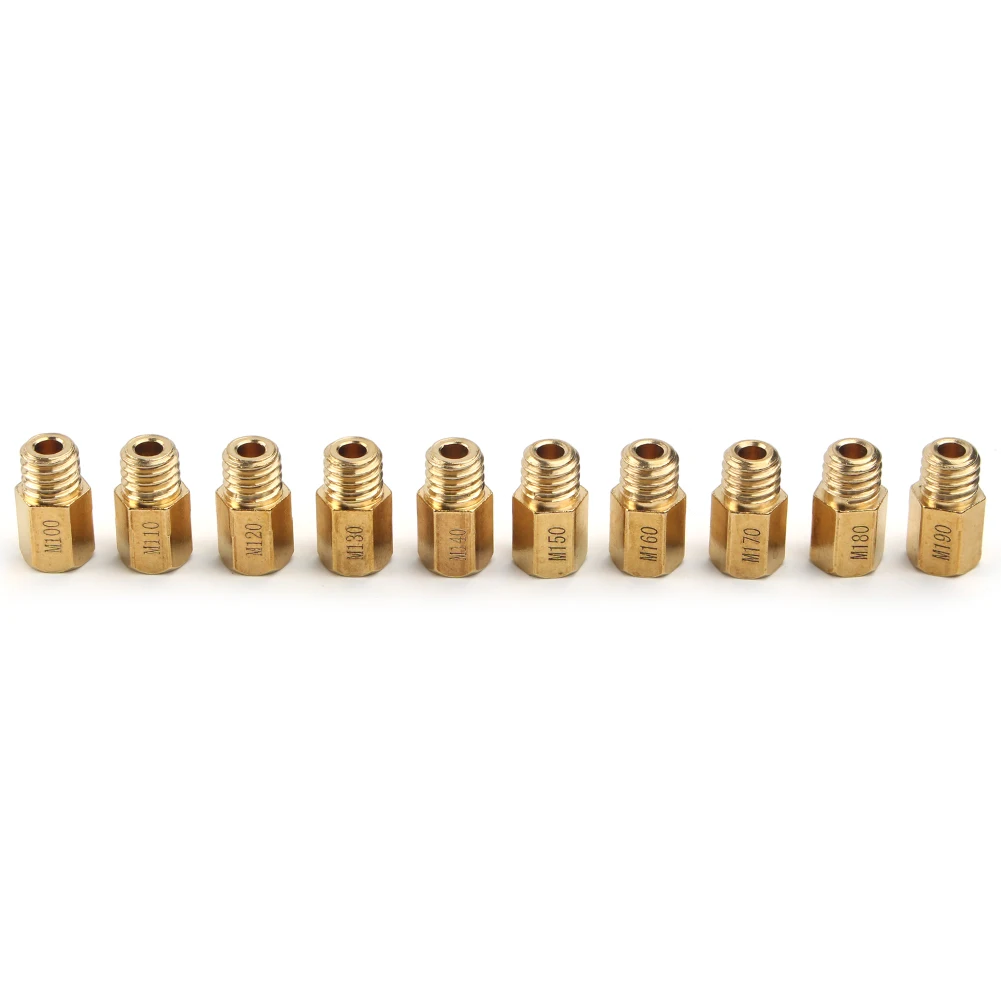 10pcs Motorcycle Brass Hex Type Main Jets Fit For MIKUNI VM/TM/TMX Carburetor 100 110 120-190 Set