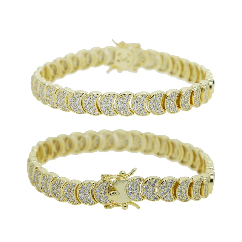 High Quality Gold Color Bling Shine Wedding Charm Jewelry Micro Paved 5A CZ Moon Cluster Women Bracelet Choker Necklaces 2025