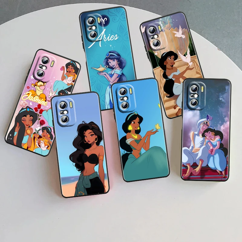 

Disney Luxury Princess Jasmine For Xiaomi Redmi 9A 9C 9AT 10C 9 9T 10 12C 13C A3 12 K60 A1 K50 K40 5G Black Funda Phone Case