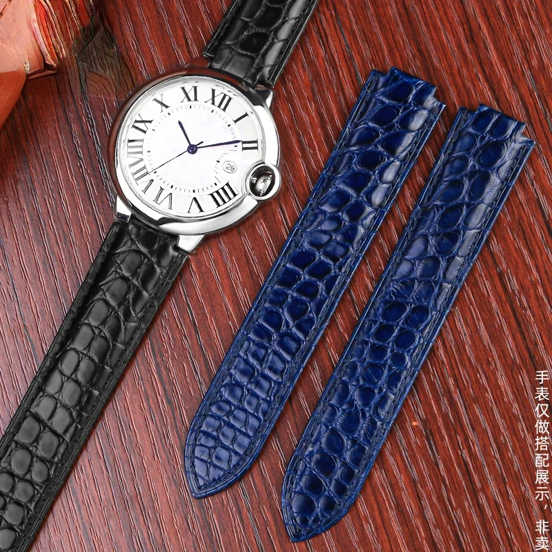 Crocodile Leather Watch Strap for Cartier Blue Balloon WSBB0025 W69012Z4 Polo Men\'s Women\'s Watchband 8x14mm 12x20mm