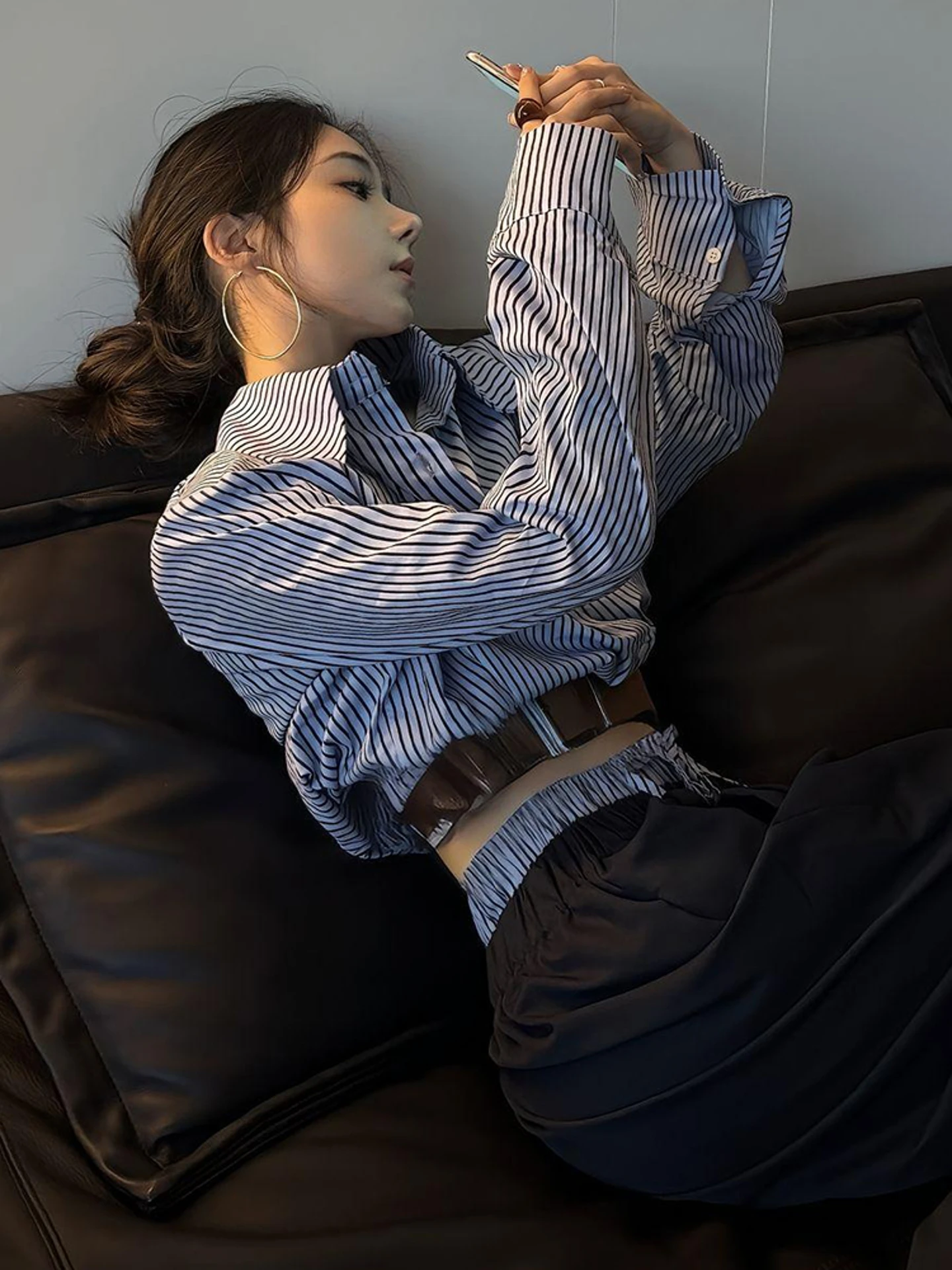 

Rixo Women's Comfortable Slim Fit Long Sleeve Striped Shirt Casual Design Autumn High-End Feel Top French Style Other