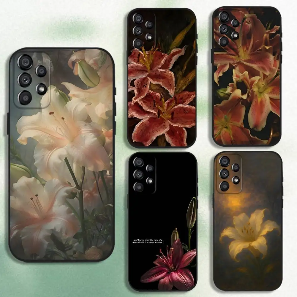 

Oil Painting Lily Flower Retro Pattern Phone Case For Samsung Galaxy A20,A21s,A22,A31,A32,A52,A53,A72,73,A80 Soft Black Cover