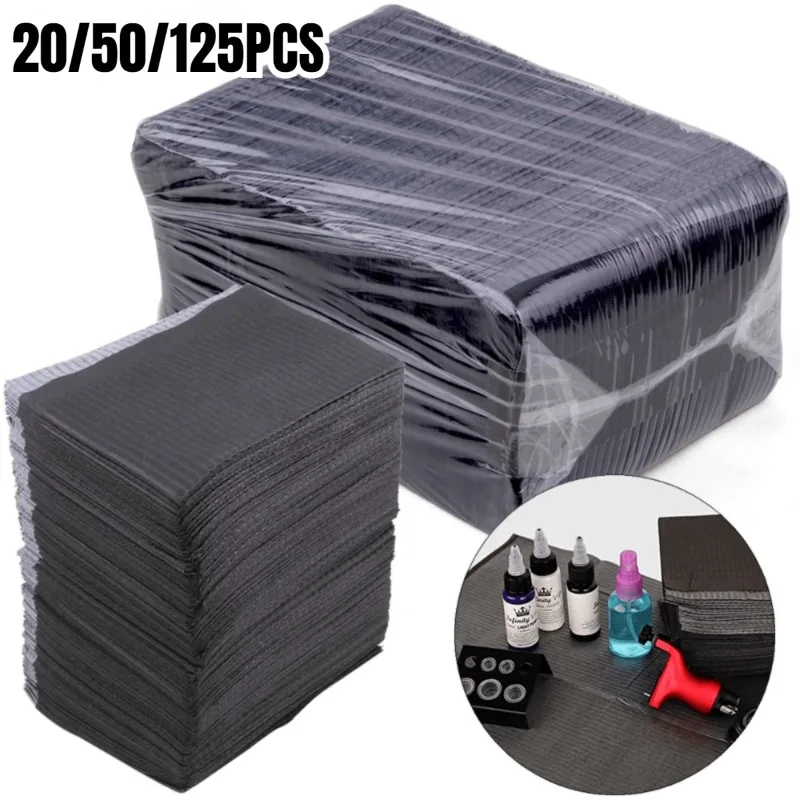 20/50/125PCS Czarny pokrowiec na stół do tatuażu Jednorazowe prześcieradło z tkaniny Wodoodporna, odporna na plamy mata do czyszczenia stołu