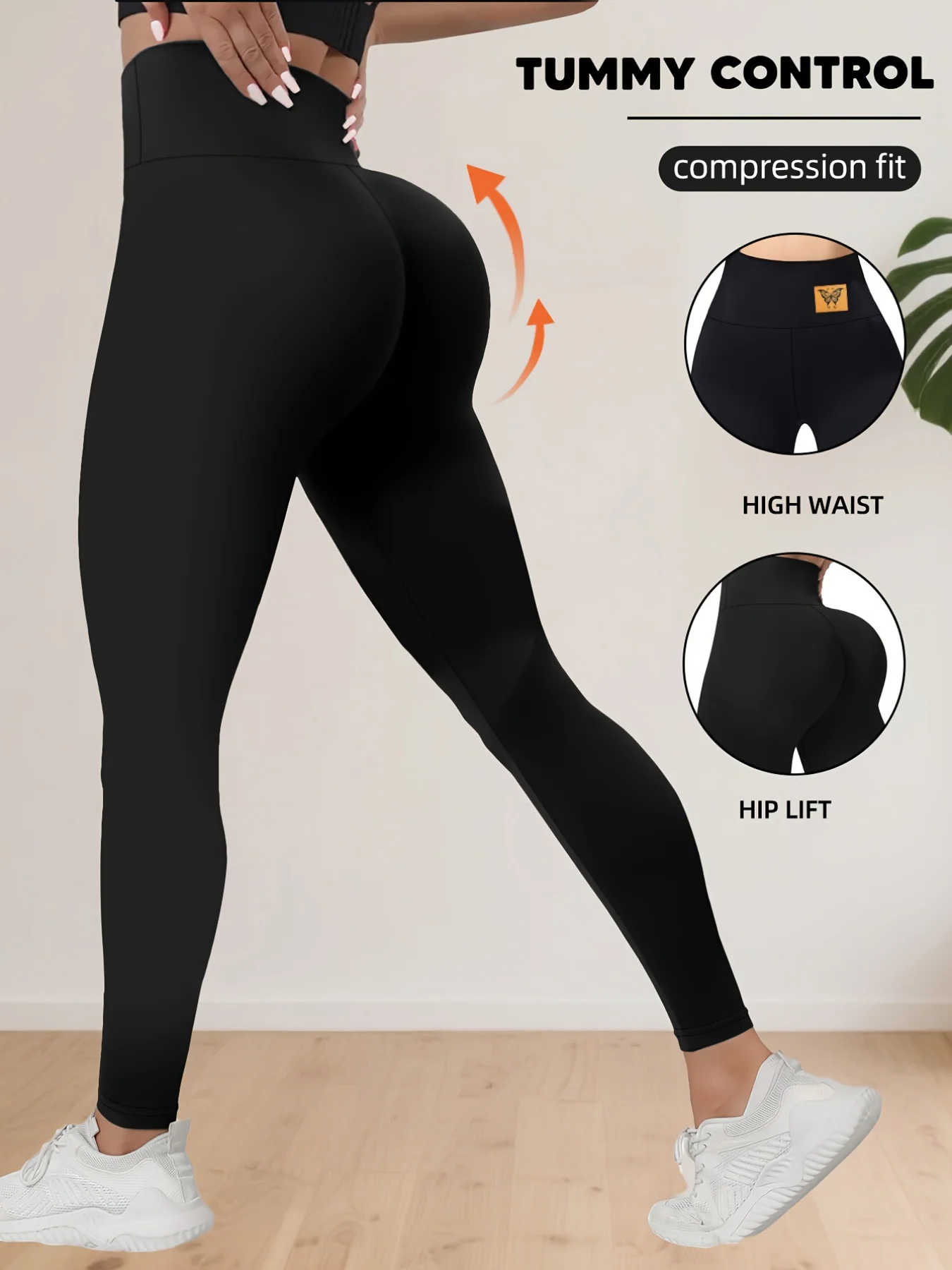 A Spring Women's Black Leggings With High Waist Elasticity And Comfortable Fabric, Suitable For Casual Sports And Yoga