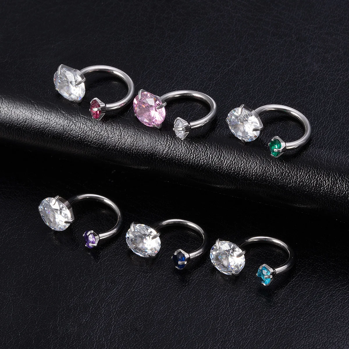 1pc Sparkling Zircon Stud Earring Stainless Steel Bent C-shape Lip Ring Cartilage Stud Body Piercing Jewelry for Men Women