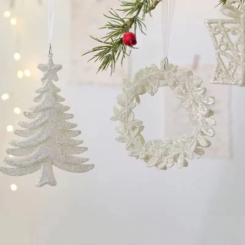 Petit pendentif en bois de flocon de neige scintillant de Noël, décor de scène de nouvel an, décoration de fête, ornements pour la maison, confrontation d'arbre de Noël, 1PC