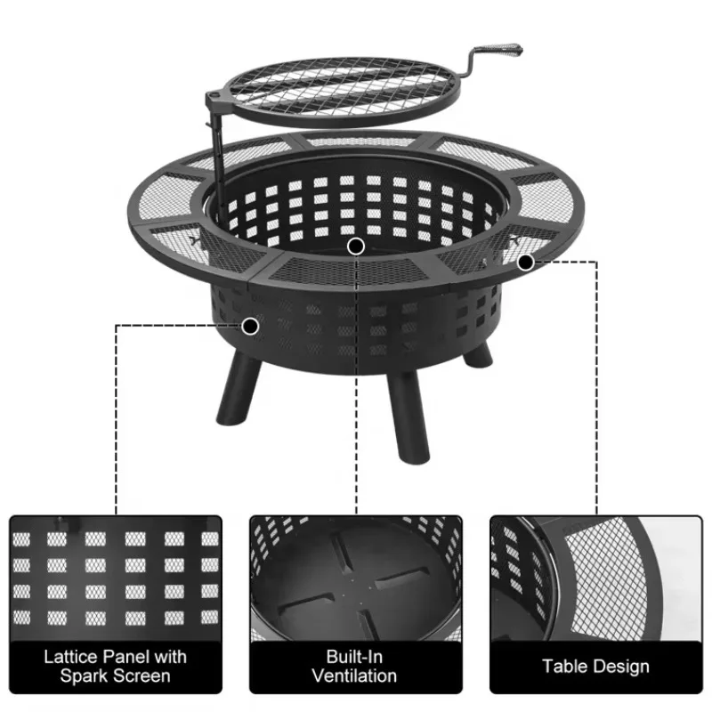 2026 Hot Sale Garden Outdoor Wood Burning Fire Pit Table Bbq Grill For Patip Camping