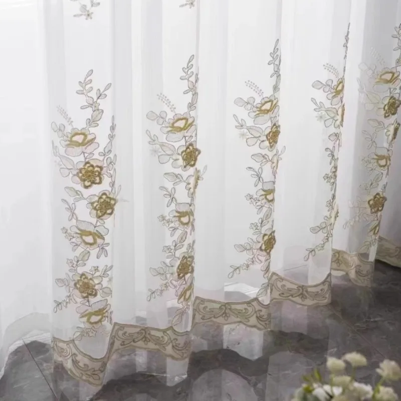 New Embroidered Korean Style Countryside Small Fresh Gauze Curtains for Living Room, Bedroom, Balcony Curtains