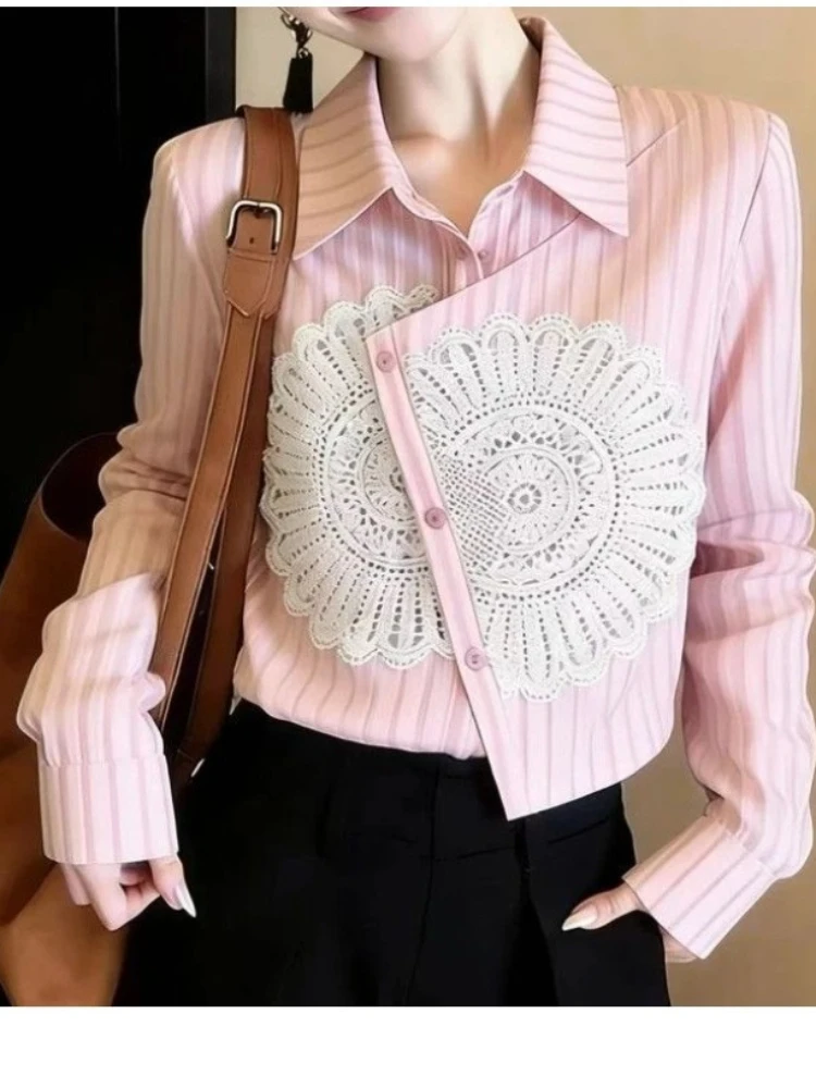 

Летняя модная коллекция: Новая молодежная и элегантная рубашка с кружевными вставками, легкий люкс, высококачественный дизайн, уличный тренд