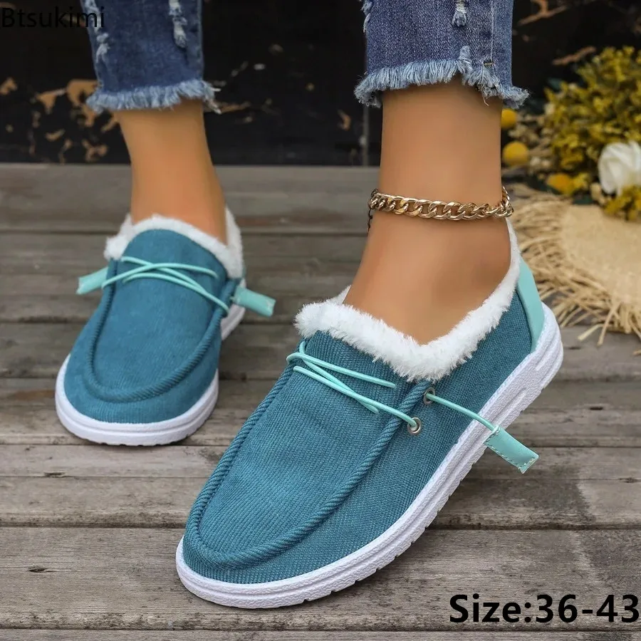 

2024 Women's Casual Warm Shoes Flats Autumn Winter Plush Flat Pumps Solid Ladies' Warm Cotton Shoes Women Flats Shoes Big Size