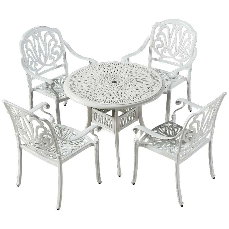 

European-style Villa Balcony Leisure Table and Chair White Simple Outdoor Table Aluminum Furniture Garden