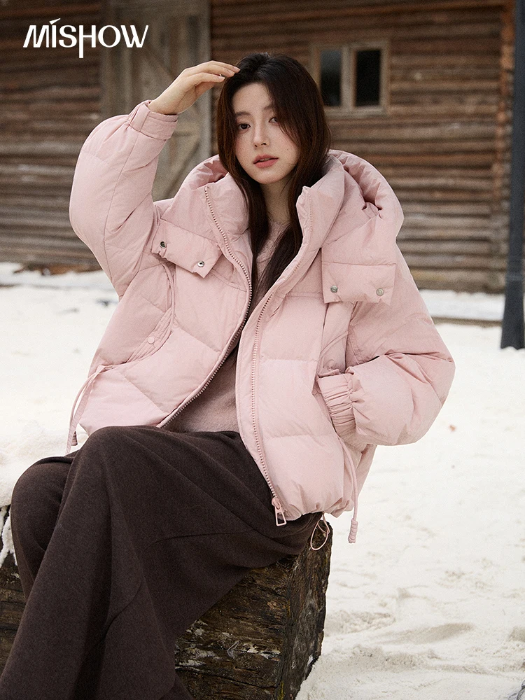 MISHOW 여성용 경량 패딩 재킷 2025 겨울 90% 화이트 덕 다운 푸퍼 재킷 후드형 따뜻한 숏 다운 재킷 MXE51Y0078