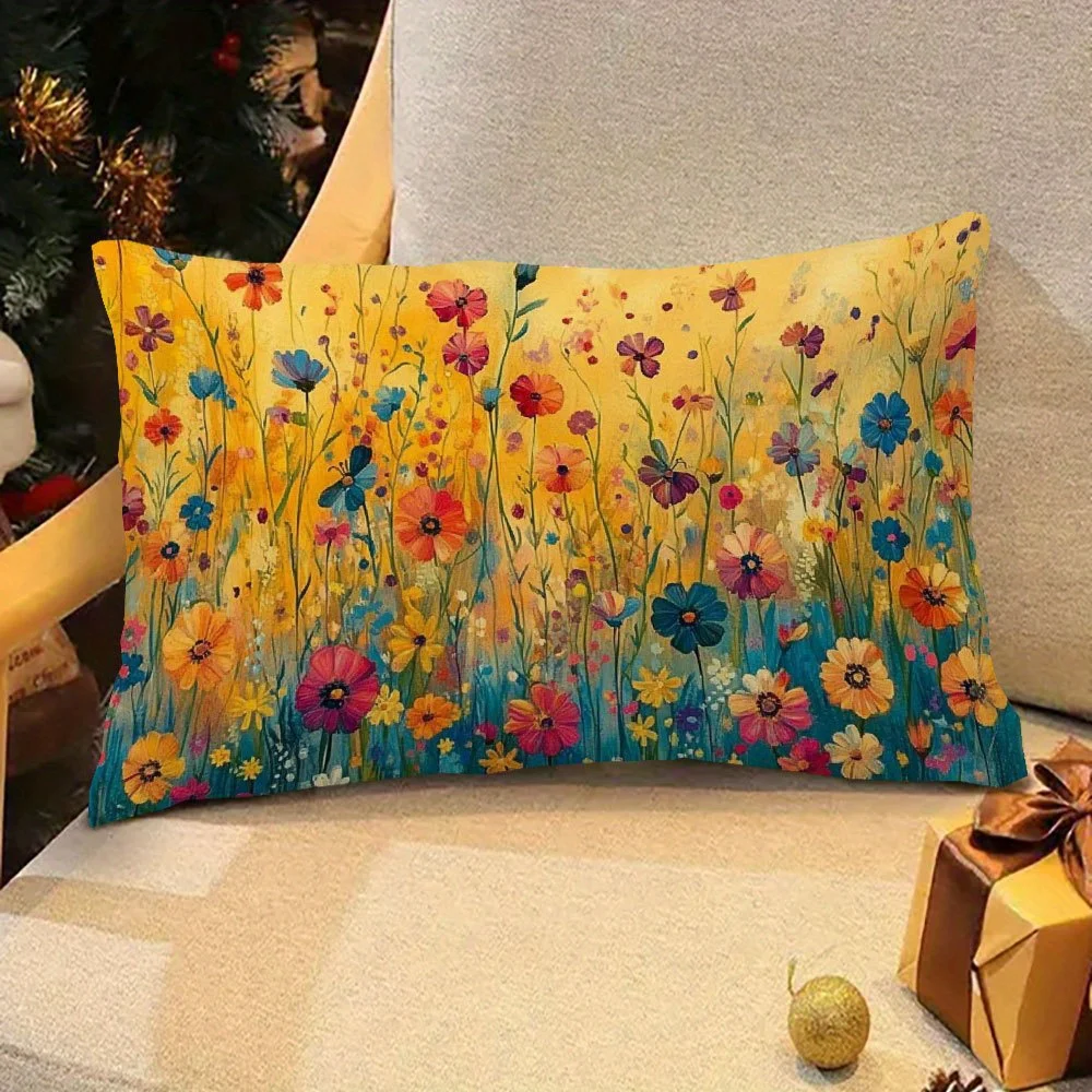 1pc Colorful Wildflower Meadow Pillow Cover, Suitable for Sofa, Bedroom, Living Room, Balcony, Vibrant Gift for Flower Lovers.