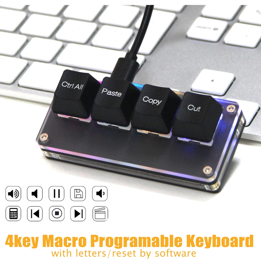 Gaming Mini Keyboard Copy Paste Photoshop Keypad Office Macro Mechanical 4key Mini RGB Backlight DIY Custom Programable Keyboard